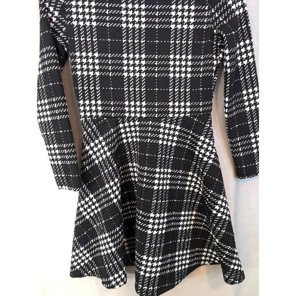 PLACE Girl's LARGE 10-12 Black White Plaid Dress Long Sleeve Academia